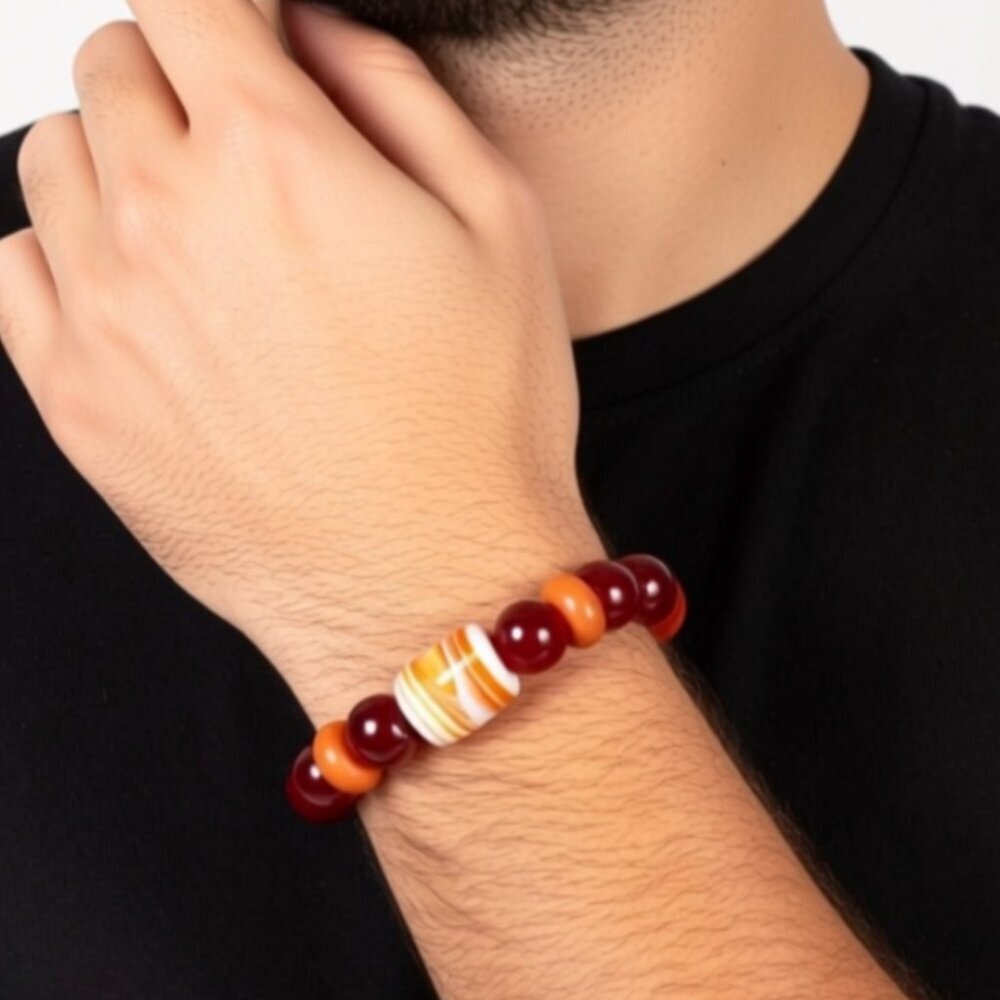 Men's Stretch Bracelet Red & Orange NWT -Unisex (MJW038)